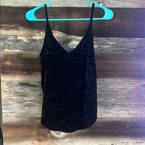 Black Crushed Velvet V-neck tank top with Spaghetti Straps